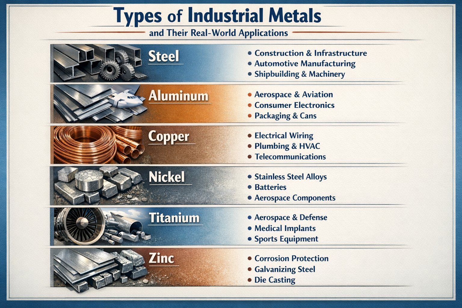 types of industrial metals and their real world applications